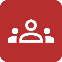 support-3 Icon of three people on red background.