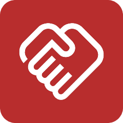 support-4 Handshake icon on a red background.